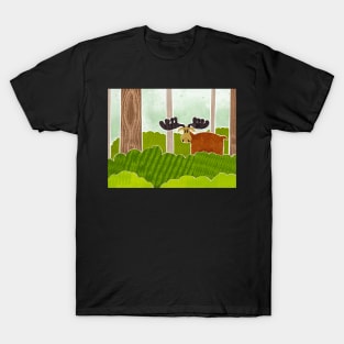Cute Moose in the forest with large antlers and a curious look on its face. T-Shirt